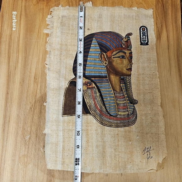 Vintage 70s Egyptian Pharaoh Tutankhamen Funeral Mask Painting on Papyrus - Picture 10 of 10